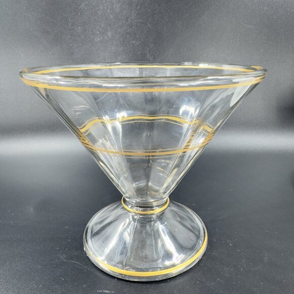 Antique Clear Compote Candy Dish Bowl Manganese 365nm Green UV Gold Gold Lines - Picture 10 of 12